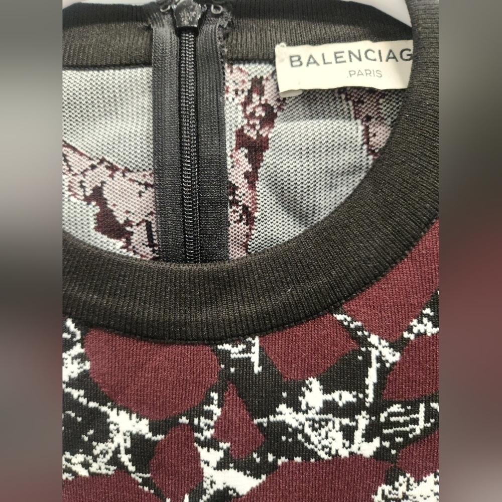 New Balenciaga Burgundy white print stretch body dress F‎ 36 Made in France - Picture 8 of 12